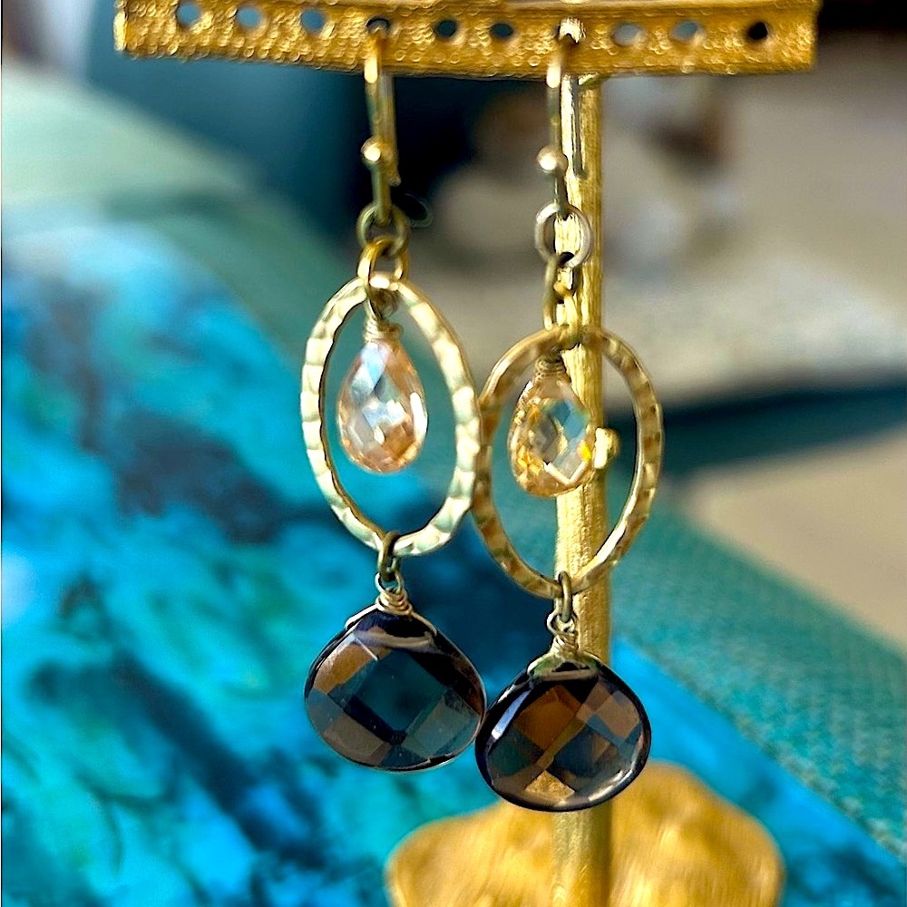 Citrine and smoky quartz earrings